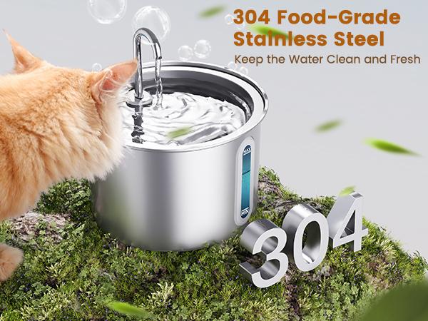Elevate Your Cat's Hydration with the Oneisall 2L Stainless Steel Water Fountain - Includes 3 Replacement Filters and LED Visual Water Level