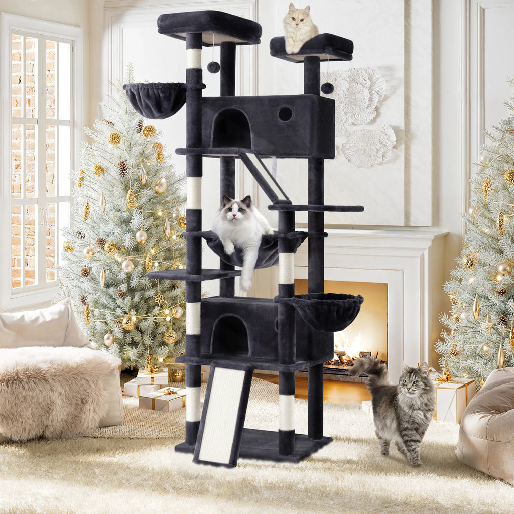 SHA CERLIN 81In/67In Multi-Level Tall Cat Tree Tower with Hammock & Sisal Scratching Posts Larger Cat Condo Furniture for Multi-Cat Play & Rest #Christmasgifts#Tiktokshopblackfriday