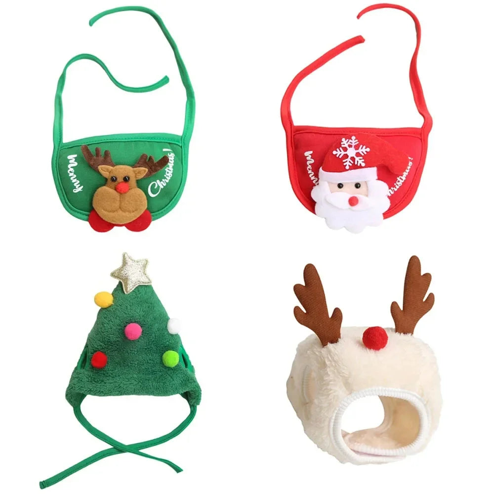 Festive Fleece Christmas Costume Set for Cats - Adorable Santa Elk Hat with Bandana Scarf for Holiday Dress-Up