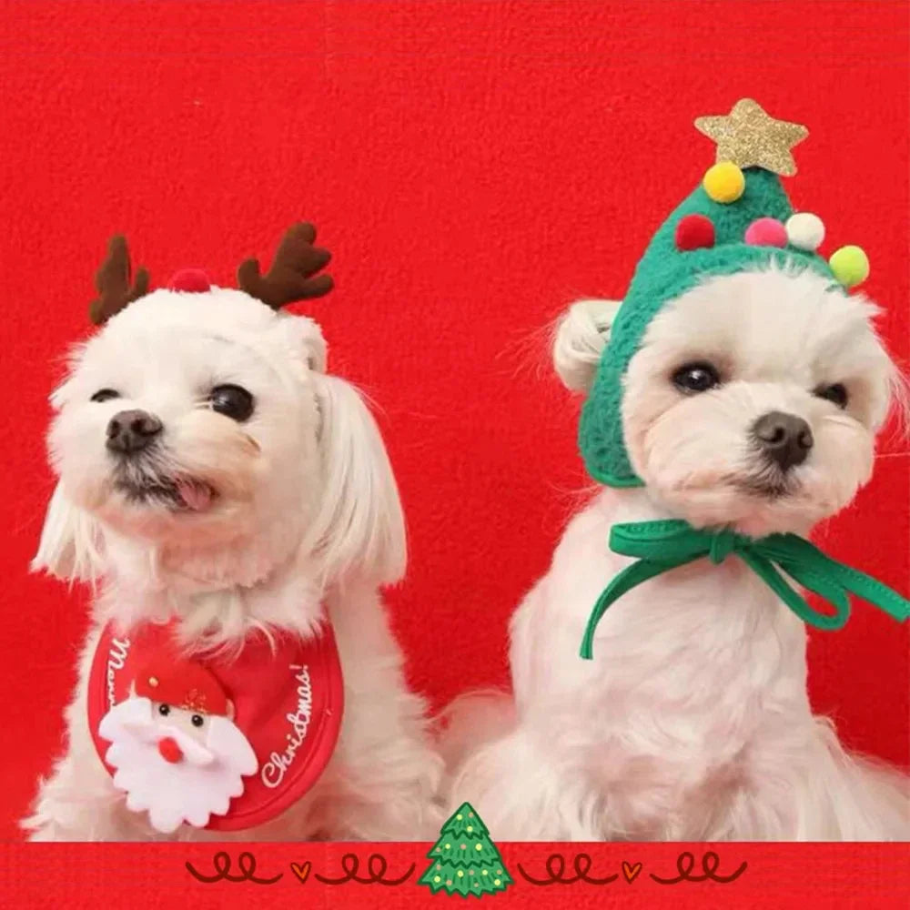 Festive Fleece Christmas Costume Set for Cats - Adorable Santa Elk Hat with Bandana Scarf for Holiday Dress-Up