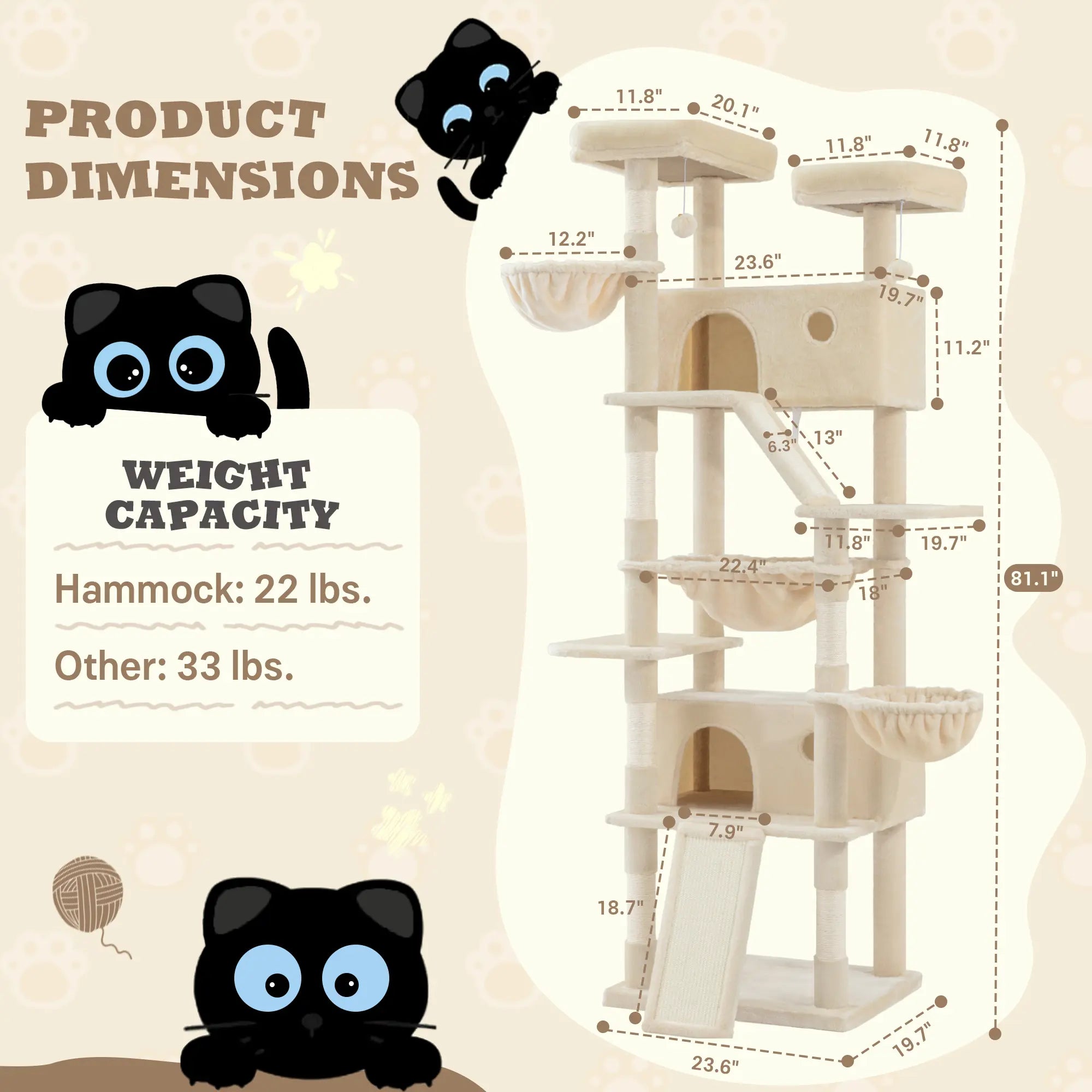 SHA CERLIN 81In/67In Multi-Level Tall Cat Tree Tower with Hammock & Sisal Scratching Posts Larger Cat Condo Furniture for Multi-Cat Play & Rest #Christmasgifts#Tiktokshopblackfriday