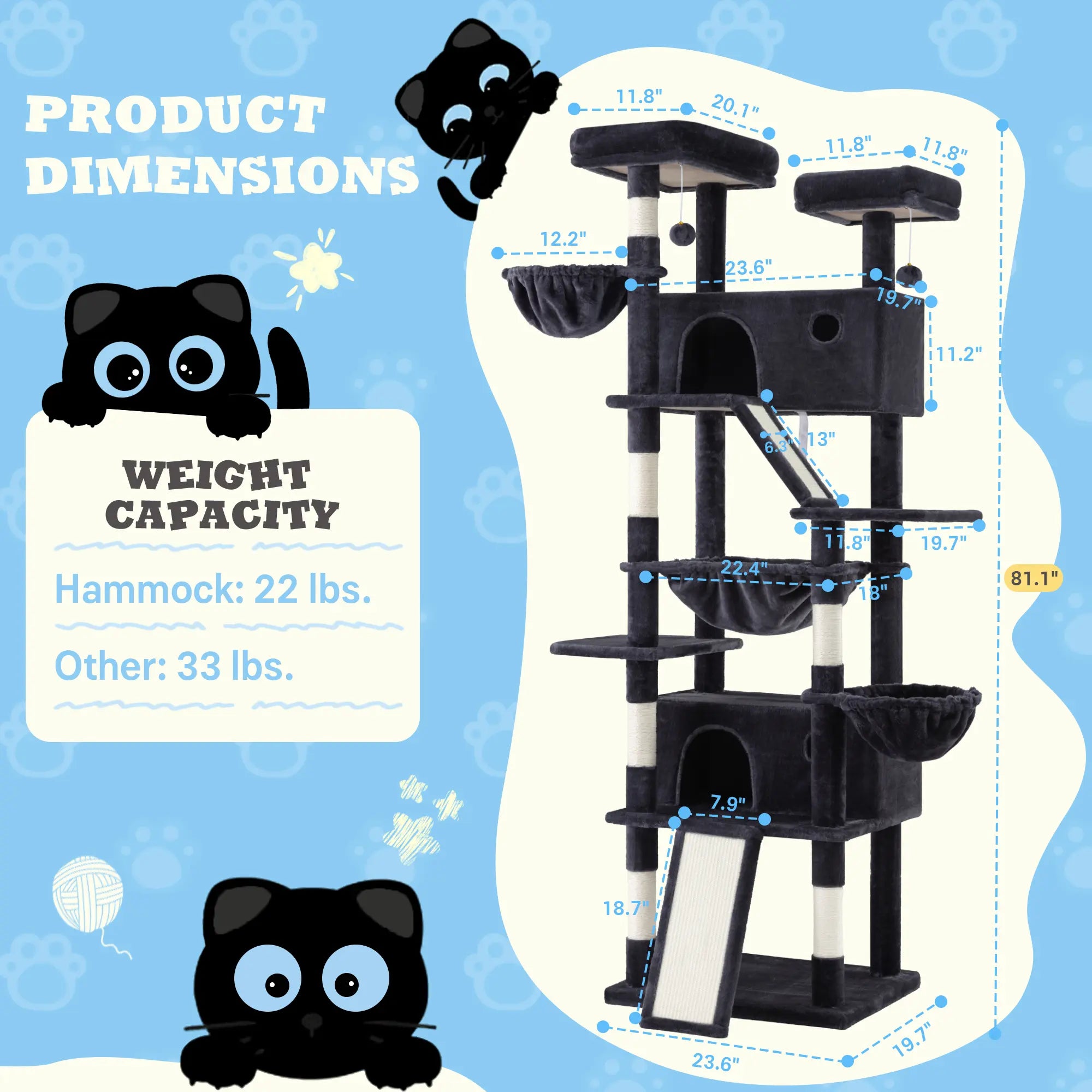 SHA CERLIN 81In/67In Multi-Level Tall Cat Tree Tower with Hammock & Sisal Scratching Posts Larger Cat Condo Furniture for Multi-Cat Play & Rest #Christmasgifts#Tiktokshopblackfriday