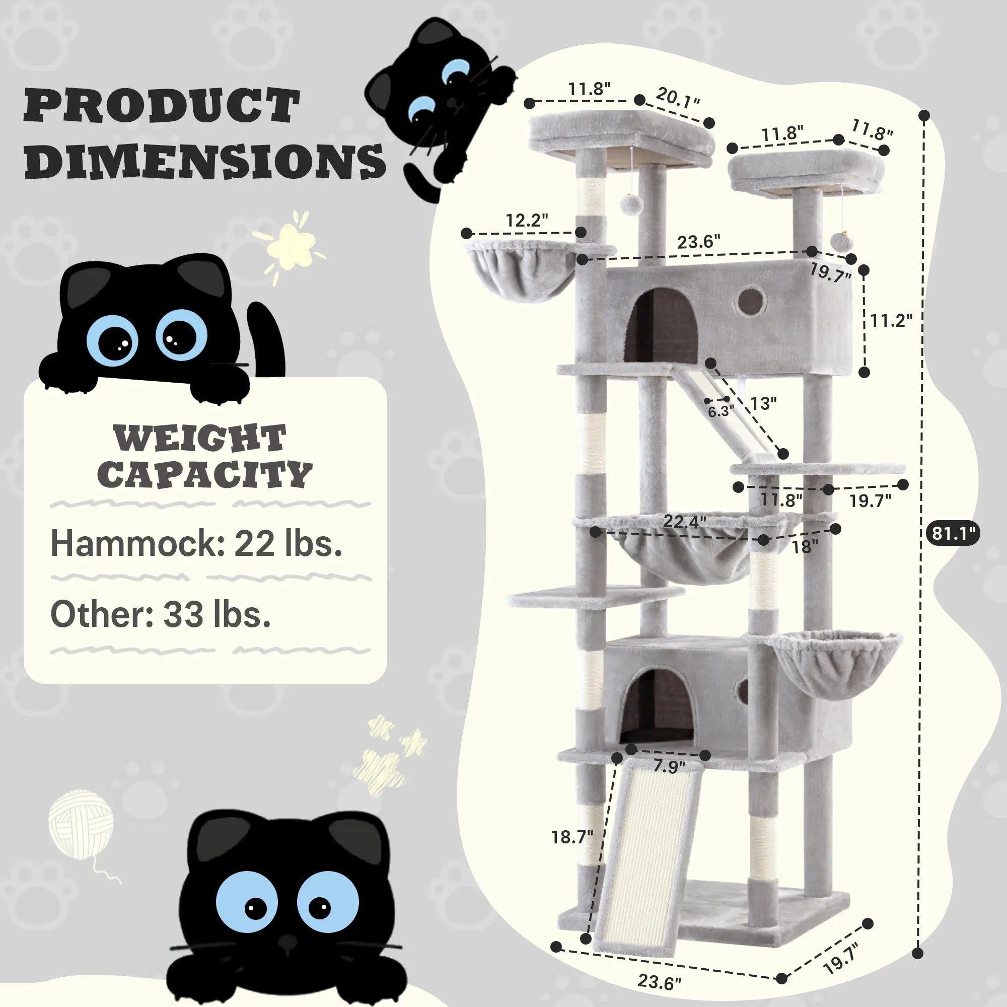 SHA CERLIN 81In/67In Multi-Level Tall Cat Tree Tower with Hammock & Sisal Scratching Posts Larger Cat Condo Furniture for Multi-Cat Play & Rest #Christmasgifts#Tiktokshopblackfriday