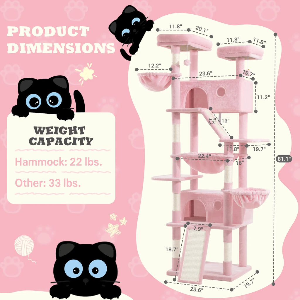 SHA CERLIN 81In/67In Multi-Level Tall Cat Tree Tower with Hammock & Sisal Scratching Posts Larger Cat Condo Furniture for Multi-Cat Play & Rest #Christmasgifts#Tiktokshopblackfriday