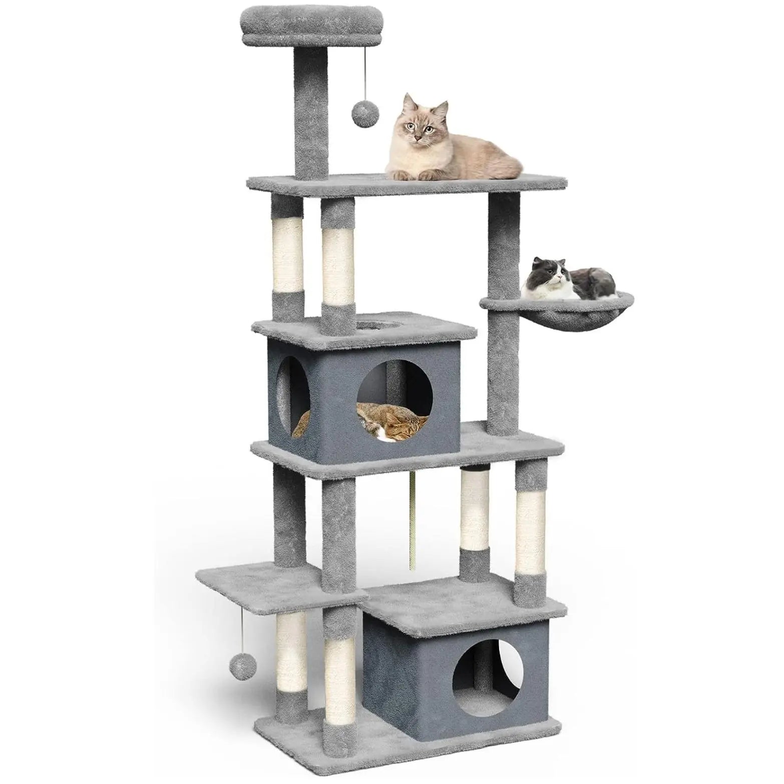 Cat Tree Tower with Scratching Sisal Posts,Hammock,Ladder and Feeding Bowl